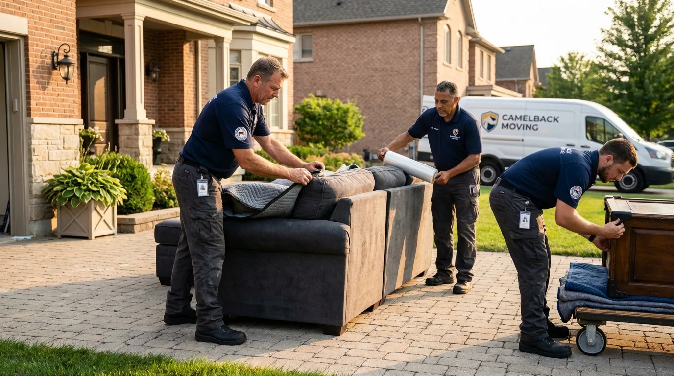 Large estate moving crew wrapping furniture in Centerville, MO