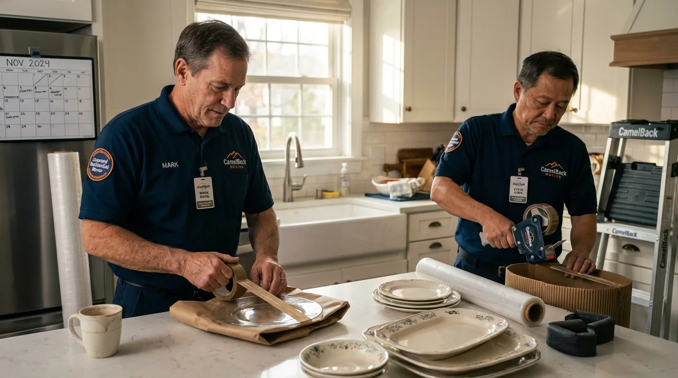 Professional crew packing kitchen dishware in Centerville, MO